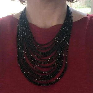 Pretty Handmade Ethnic Style Black Multi Layer Seed Bead Necklace NWT